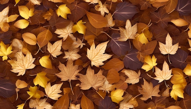 Orange maple leaves on the ground with a bokeh effect defocused background