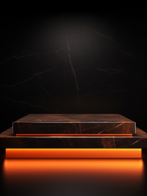 Orange Marble Minimalistic Product Podium The Stage for Product Presentation on Black Background Geometric Platform Pedestal Ai Generated Vertical Podium Mockup for a Product advertisement