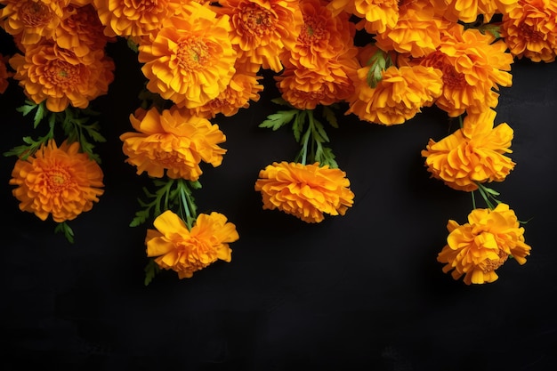 Orange marigold background with dark copy space and empty text space