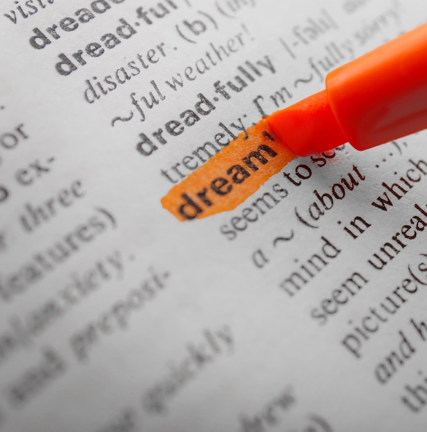 Orange marker highlighting word in dictionary