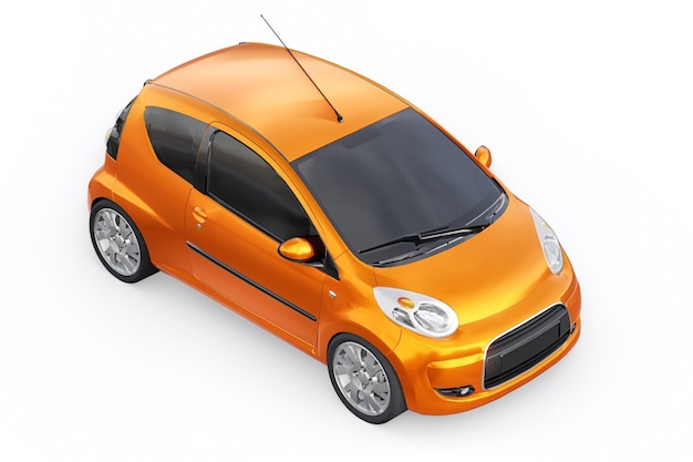 Orange metallic ultra compact city car for the cramped streets of historic cities with low fuel consumption 3d rendering