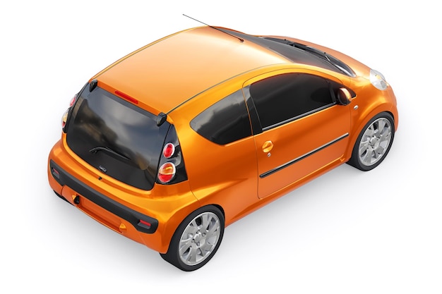 Orange metallic ultra compact city car for the cramped streets of historic cities with low fuel consumption 3d rendering