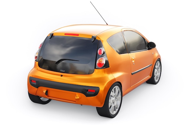 Orange metallic ultra compact city car for the cramped streets of historic cities with low fuel consumption 3d rendering