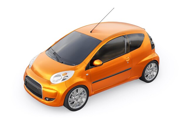 Orange metallic ultra compact city car for the cramped streets of historic cities with low fuel consumption 3d rendering