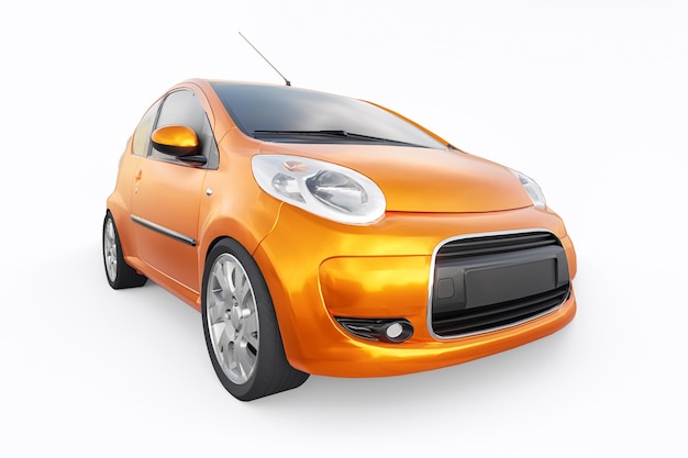 Orange metallic ultra compact city car for the cramped streets of historic cities with low fuel consumption 3d rendering