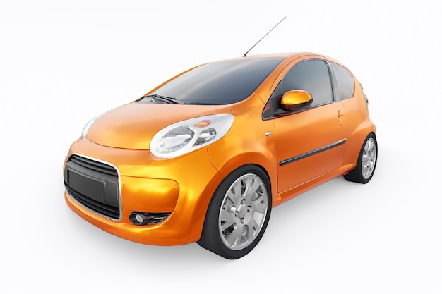 Orange metallic ultra compact city car for the cramped streets of historic cities with low fuel consumption 3d rendering