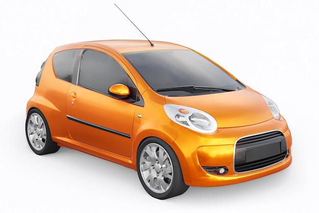 Orange metallic ultra compact city car for the cramped streets of historic cities with low fuel consumption 3d rendering