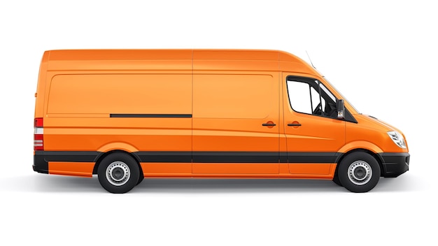 Orange midsize commercial van on a white background A blank body for applying your design inscriptions and logos 3d illustration