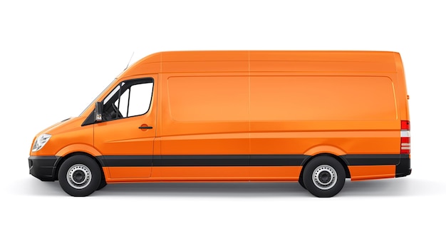 Orange midsize commercial van on a white background A blank body for applying your design inscriptions and logos 3d illustration