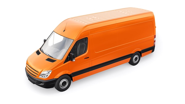 Orange midsize commercial van on a white background A blank body for applying your design inscriptions and logos 3d illustration