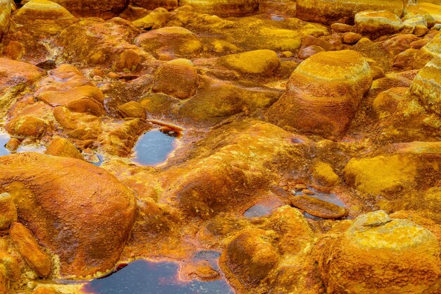 Orange Mineral Formations and Puddles at Rio Tinto