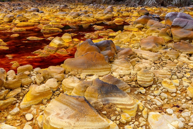 Orange Mineral Formations and Puddles at Rio Tinto