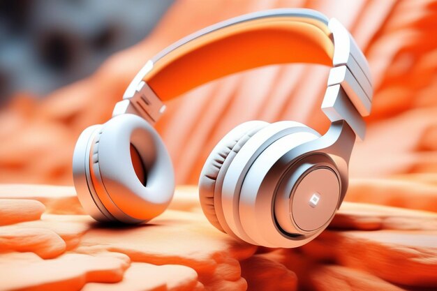 Orange mix white headphone on blur background horizontal composition