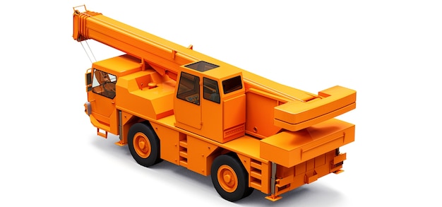 Orange mobile crane. Three-dimensional illustration. 3d rendering.