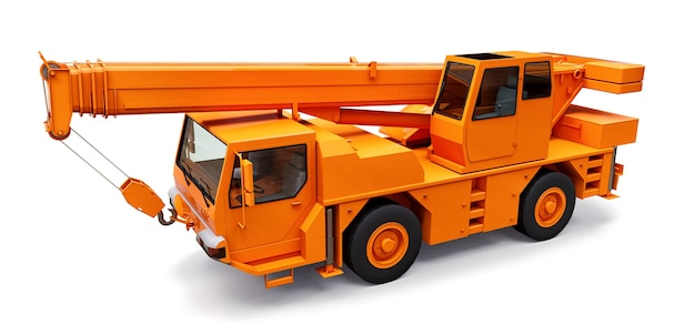 Orange mobile crane. Three-dimensional illustration. 3d rendering.