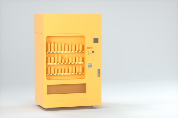 Оранжевая модель торгового автомата с белым фоном 3d рендеринга