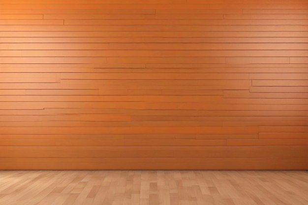 Photo orange modern wall background with copy space mock up room brown parquet floor