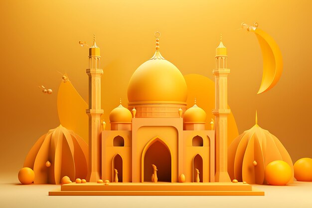 Orange mosque design for ramadan kareem