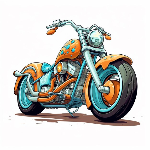 An orange motorcycle with blue wheels and orange paint.