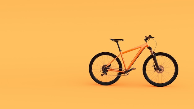 orange mountain bike bicycle isolated on yellow background 3d