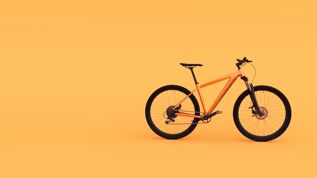 Orange mountain bike bicycle isolated on yellow background 3d