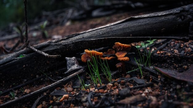 Orange mushroom family on a brown background