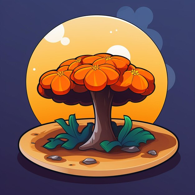 Photo an orange mushroom on a rock in the middle of a field