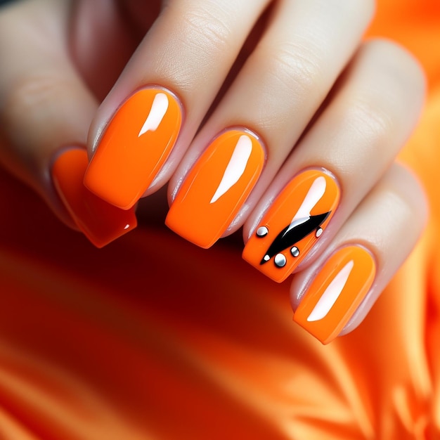 orange nail nail paints one hand Nail Art Designs beautiful Generative AI