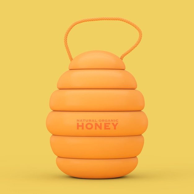 Orange Natural Organic Honey Barrel Keg on a yellow background. 3d Rendering