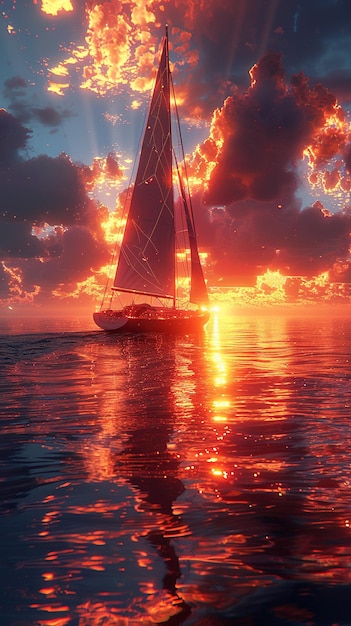 Photo an orange neonlit sailboat cruising background