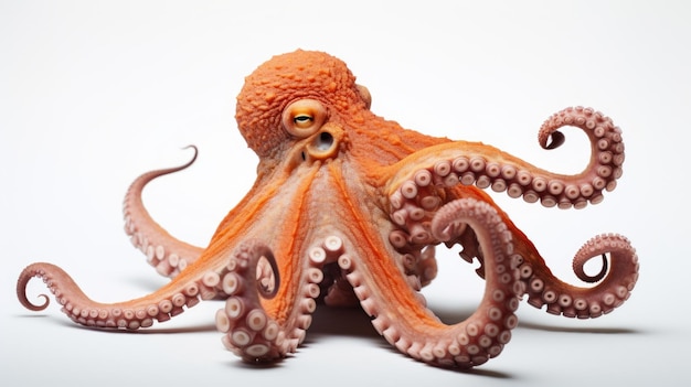 An orange octopus sitting on a white surface Suitable for marine life concepts