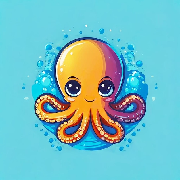 an orange octopus with a blue background with bubbles and bubbles