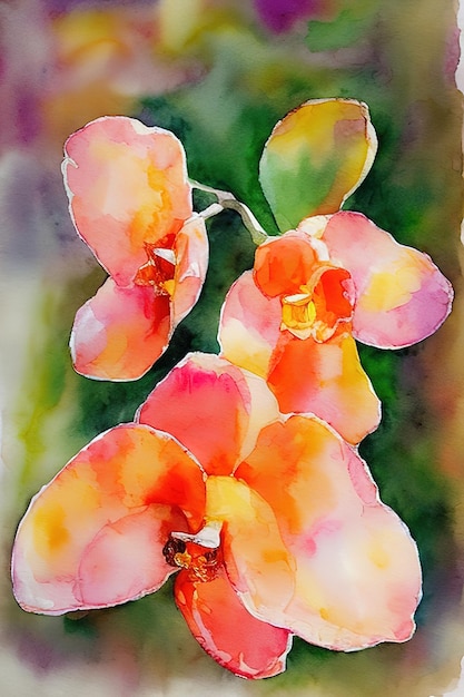 Orange orchidea abstract watercolor painting on papermuted colors watercolor style Ai generated