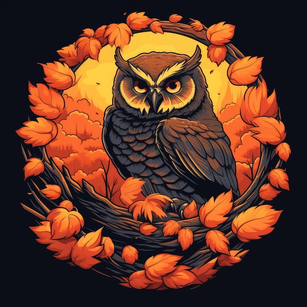 orange owl Vector tshirt desing mockup tattoo sticker poster wallpaper retro vintage illustration