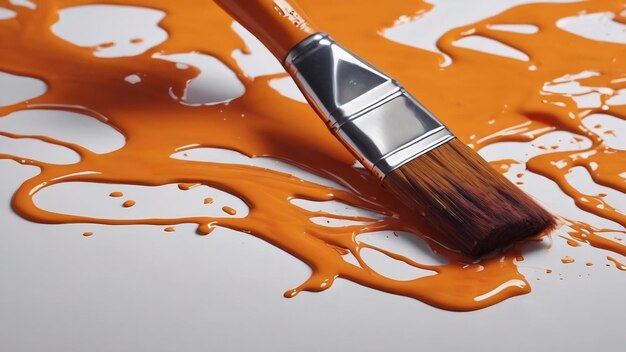 Orange paint brush strokes on the surface abstract closeup