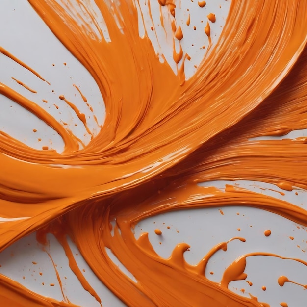 Orange paint brush strokes on the surface abstract closeup