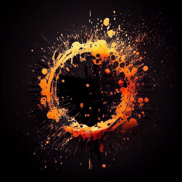 Orange paint circle splash isolated on black background