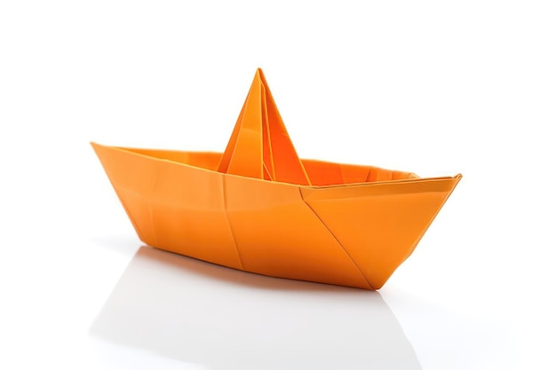 Orange Paper Boat On White Background Generative AI