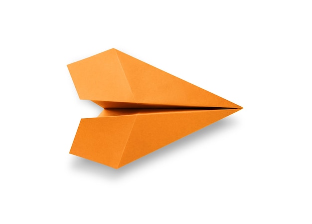 Orange paper plane origami isolated on a white background