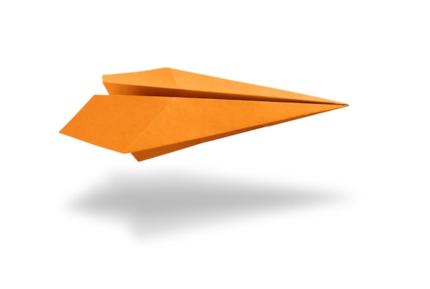 Orange paper plane origami isolated on a white background