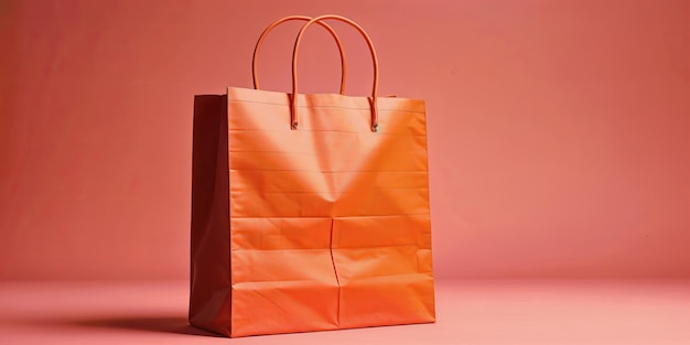 Photo orange paper shopping bag mockup one color background store log mockup