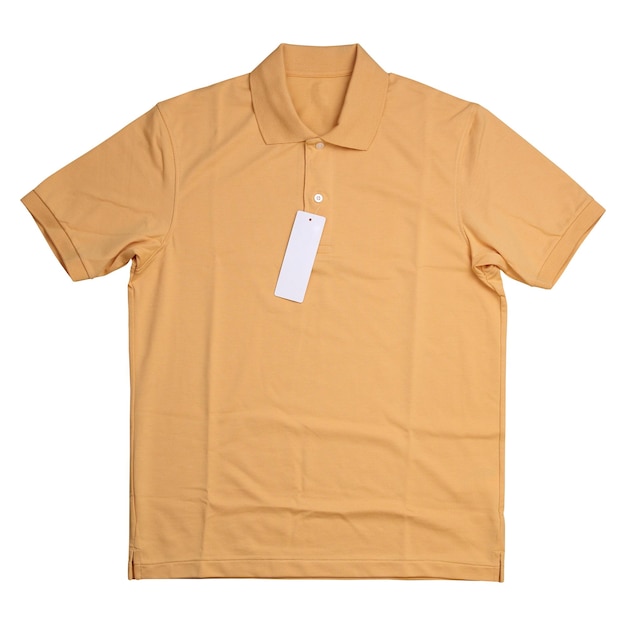 Orange pastel polo shirt with label on white background