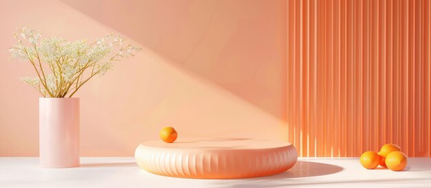 Orange pastel round pedestal podium for showcasing various products