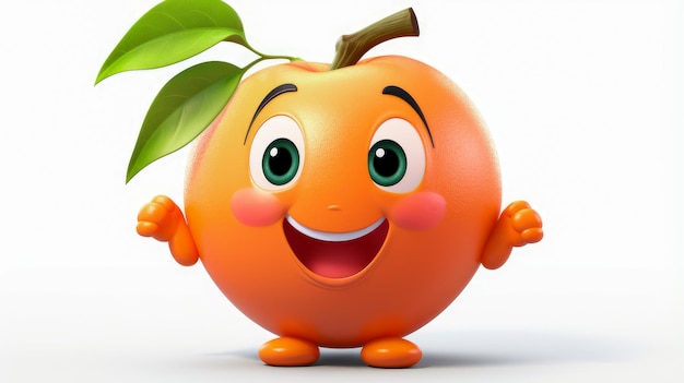 Orange Peach with a cheerful face 3D on a white background