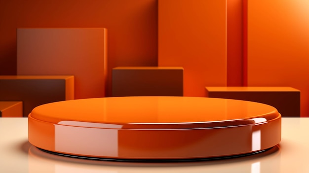 Photo orange pedestal display with blank stand on background