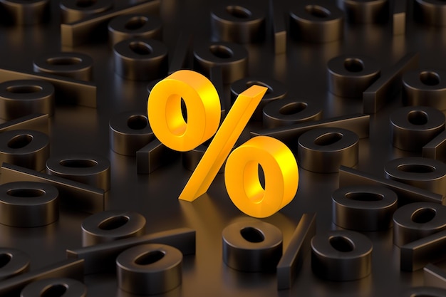 Orange Percentage Sign Amid Black Percentage Signs on Black Background 3d Rendering