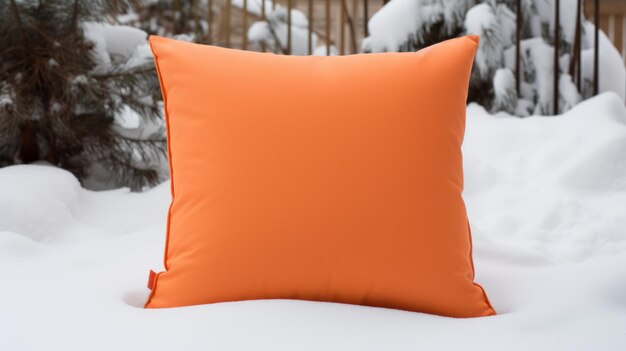 Оранжевые модели подушек Зимний фон со снегом и деревьями