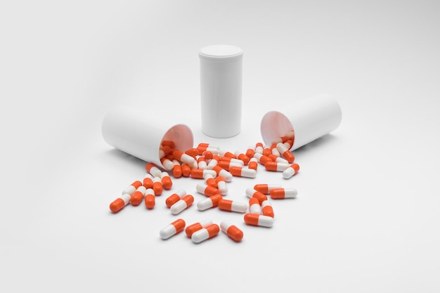 Orange Pills on a white background medical pills