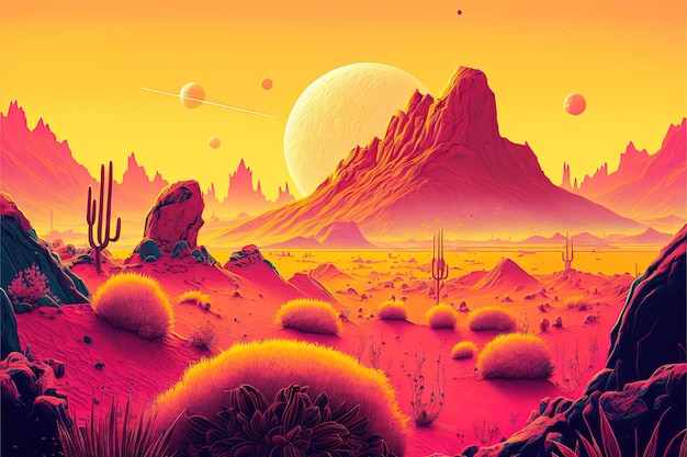 Photo orange and pink alien landscape, generative ai