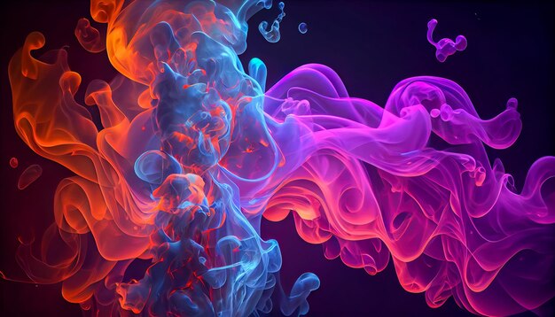 Orange and pink ink in water on black background Generative AI Generative AI